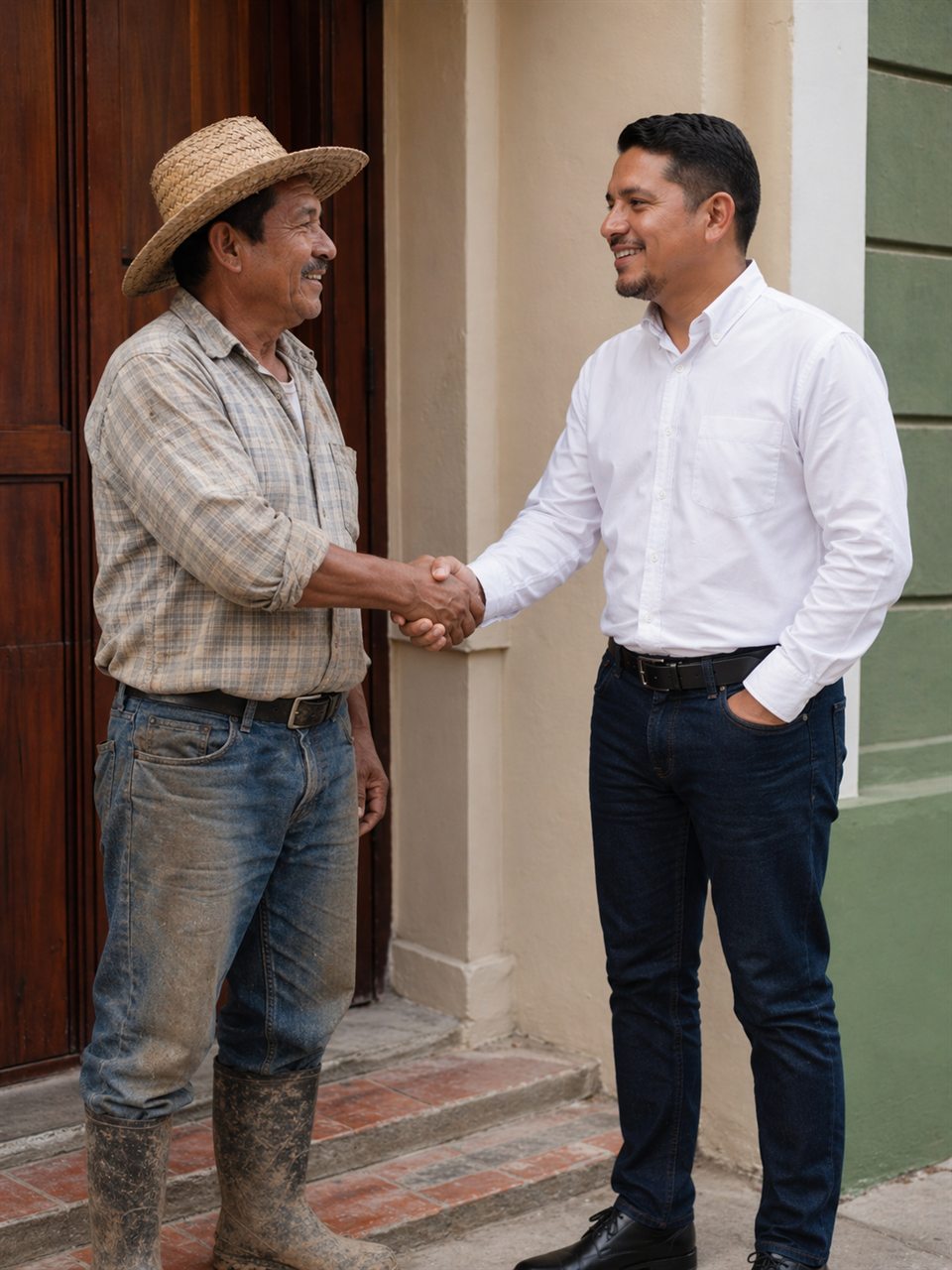 Representante de ILCOH saludando a un líder comunitario rural