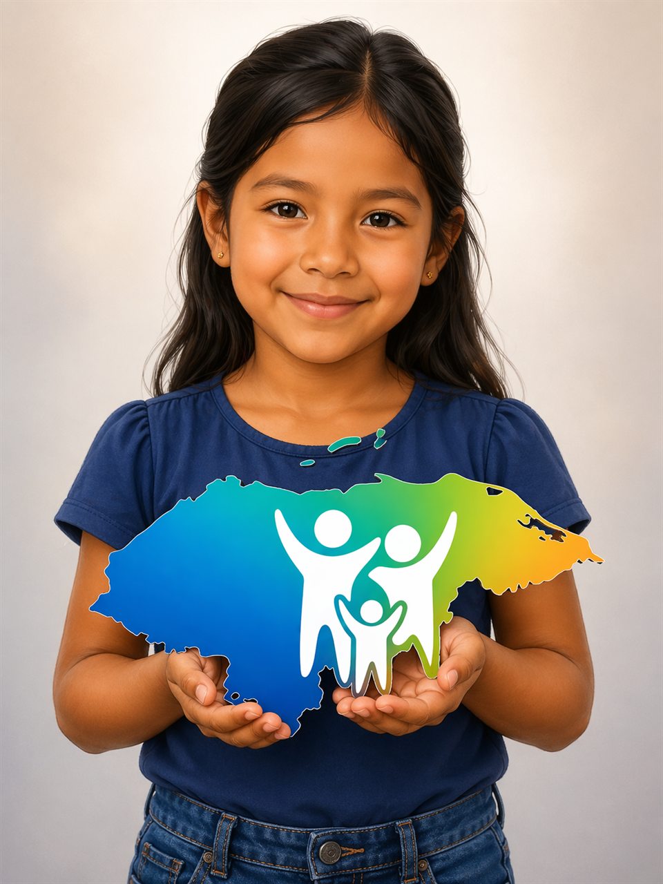 Niña hondureña sosteniendo el isologo de ILCOH